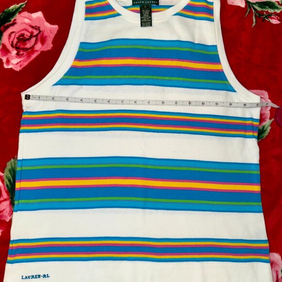 Vintage Y2K Lauren Ralph Lauren Striped Cotton Tank Top — Size L - Picture 4 of 10